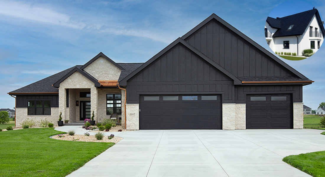 what color siding home goes with black roof
