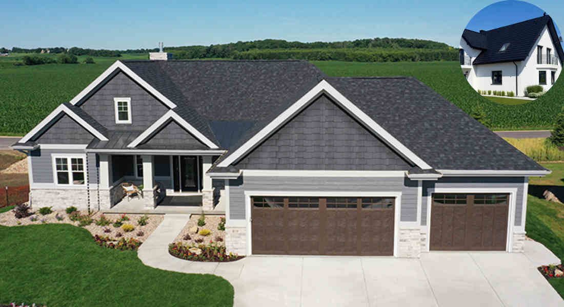 what color siding home goes with black roof