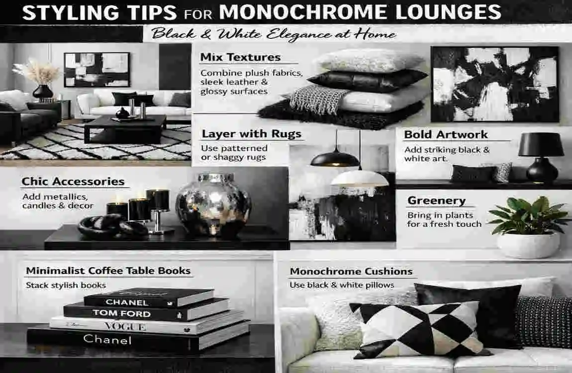 black and white furniture in lounge at home