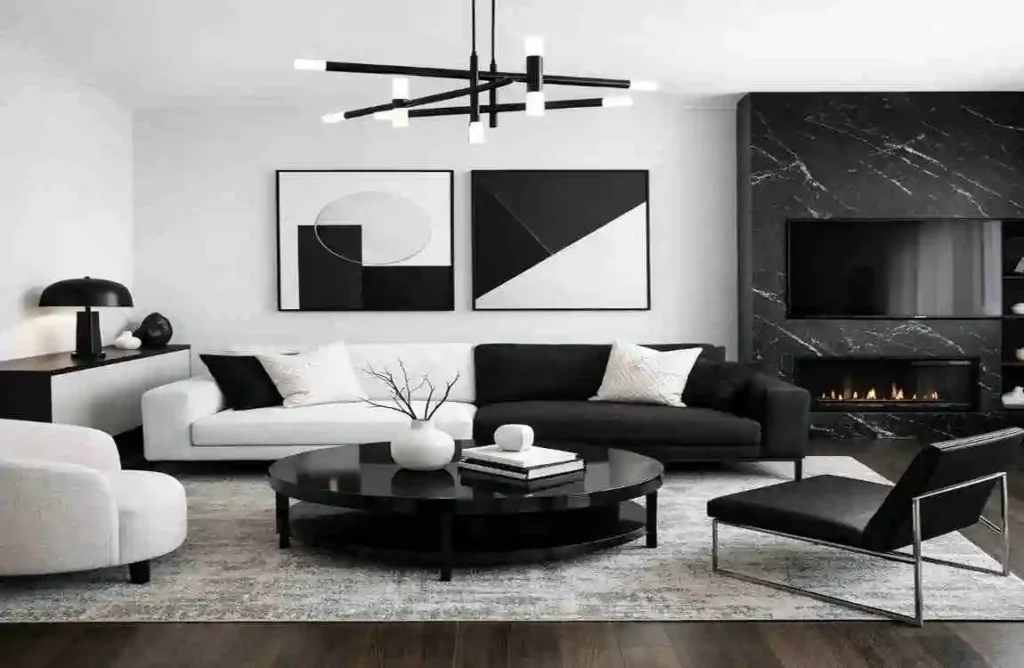 black and white furniture in lounge at home