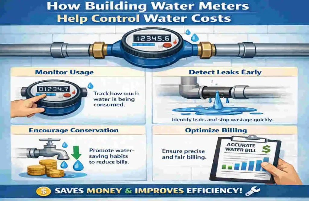 water meter in a building's plumbing system