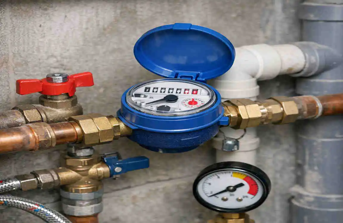 water meter in a building's plumbing system